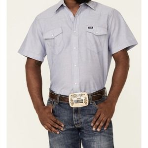 Wrangler Men's Chambray Rigid Cowboy Cut Short Sleeve Snap Work Shirt Size 18